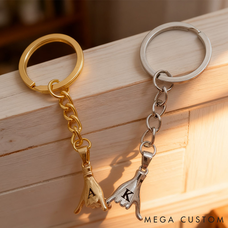 Personalized Couple Set of 2 Pinky Promise Matching Keychain Custom Newlyweds Initials Keychain Valentine's Day Anniversary Christmas Gift for Him Her