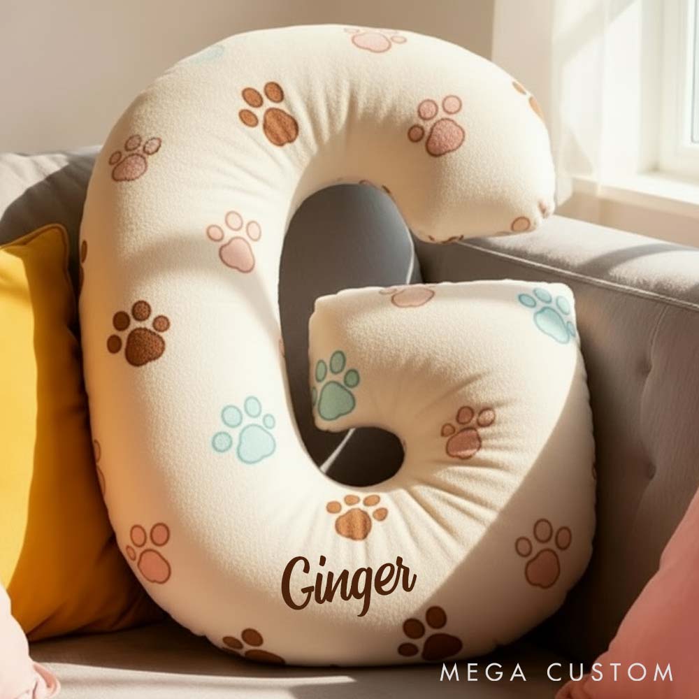 Personalized Pet Lover Letter Paws Pillow with Custom Name Design