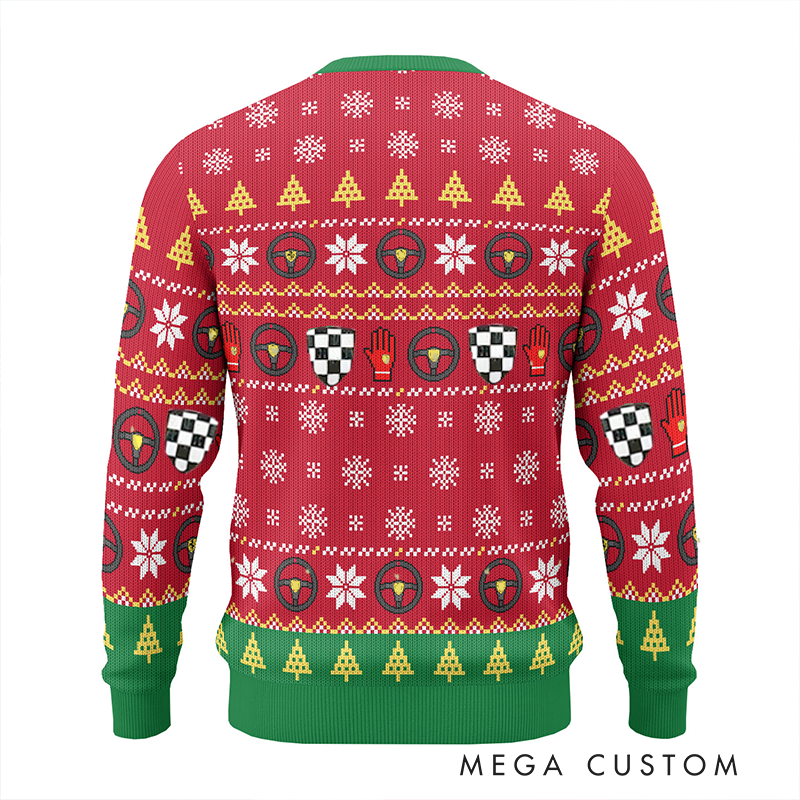 Personalized Christmas Ugly Sweater Racing Car Design Custom Text Sweater Gift for Racers and Racing Lovers