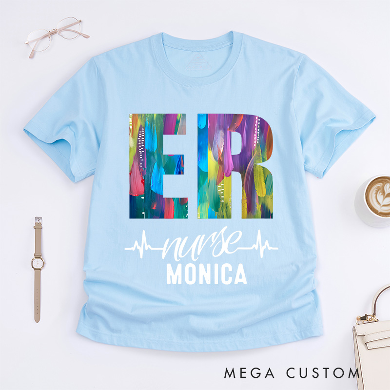 Personalized Nurse T-Shirts Colorful ER Nurse Fashion Design T-Shirts