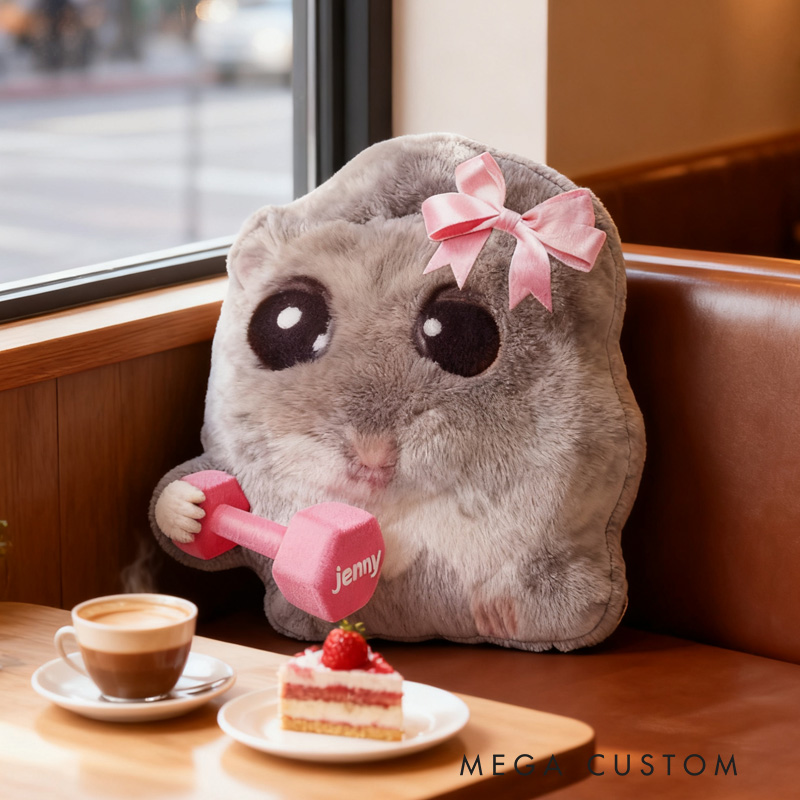 Personalized Pillow Sad Hamster Funny Coquette Cute Gifts for Girls Friends Custom Name Pillow Comfortable Christmas Decor for Gym Lovers