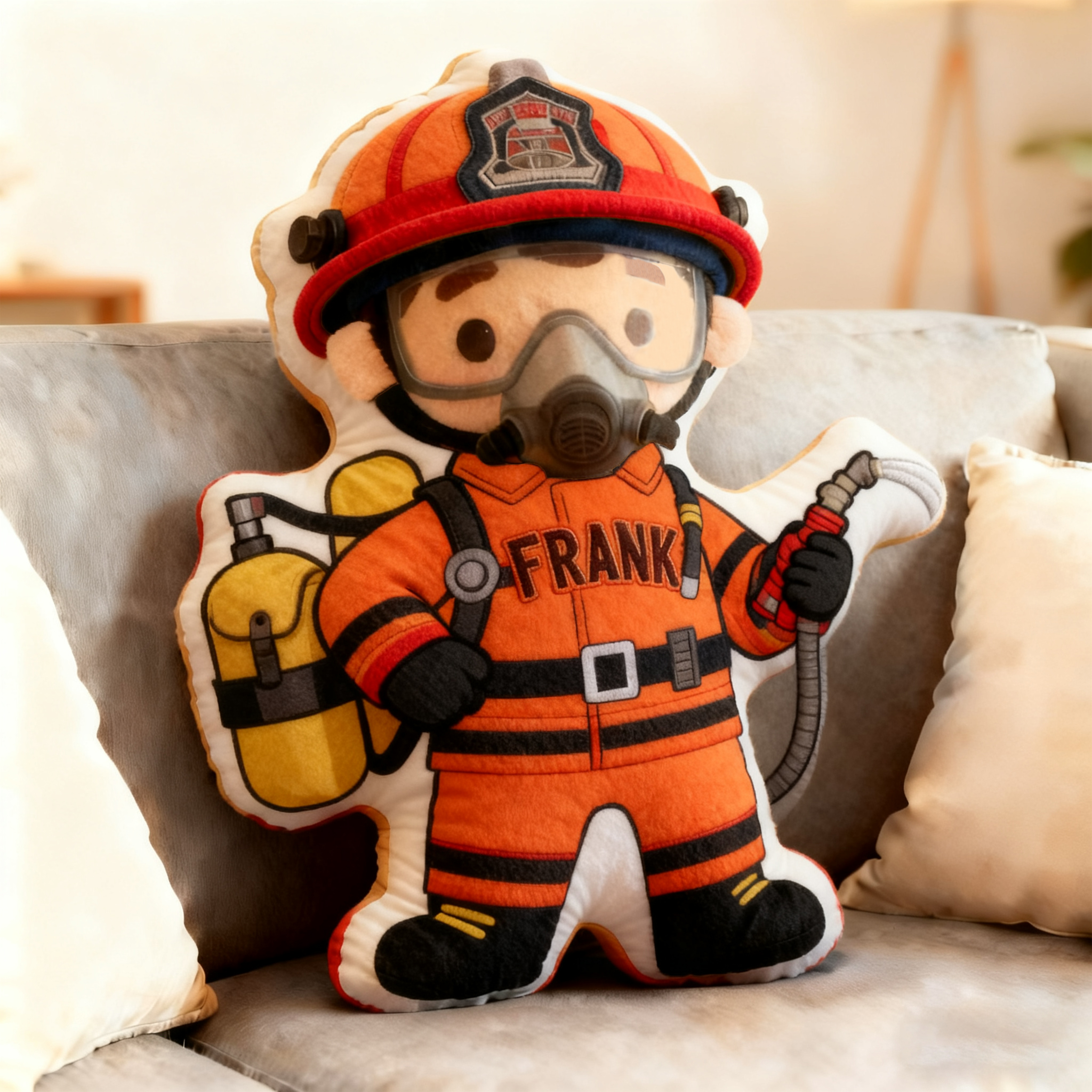 Personalized Cute Firefighter Pillow with Custom Name Pillow 