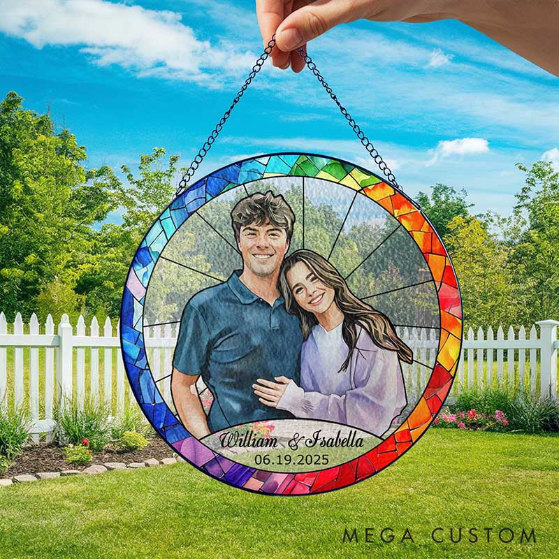 Personalized Couple Stained Glass Photo Suncatcher Custom Newlyweds Portrait Window Decor Anniversary Gift for HUsband Wife Boyfriend Girlfriend