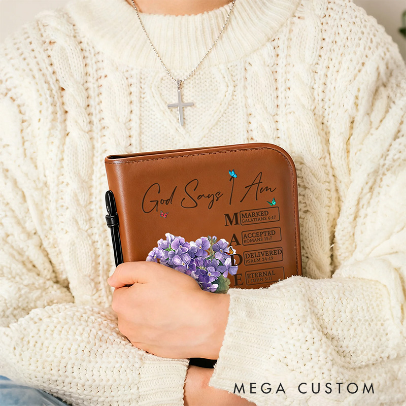 Personalized Multicolor Birth Flower Bouquet Bible Verses PU Leather Book Cover with Name Birthday Baptism Gift for Christian Women