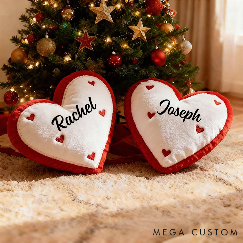 Personalized Couple Heart-Shaped Pillow Custom Heart Pillow with Name Holiday Gift Pillow for her Xmas Gift Home Decor Pillow