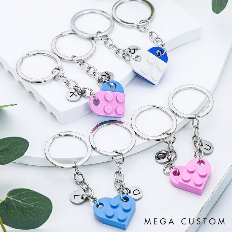Personalized Couple Initials Heart Keychain Set Anniversary Initials Matching Keychains Valentine's Day Gift for Husband Wife Boyfriend Girlfriend