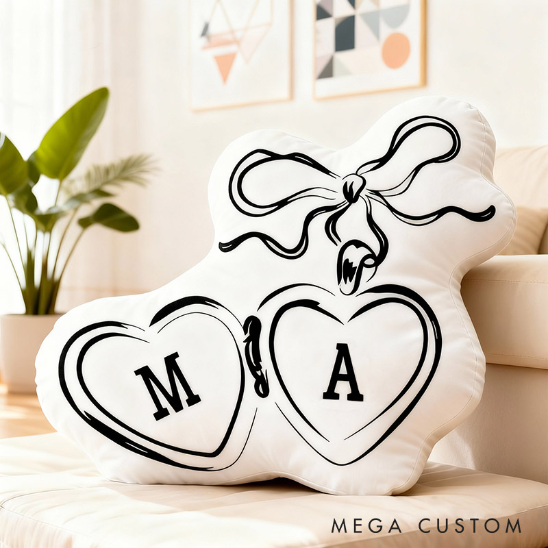 Personalized Couple Bow Locked Initials Pillow Custom Wife Husband Pillow Newlyweds Wedding Sentimental Cushion First Christmas Married Gift