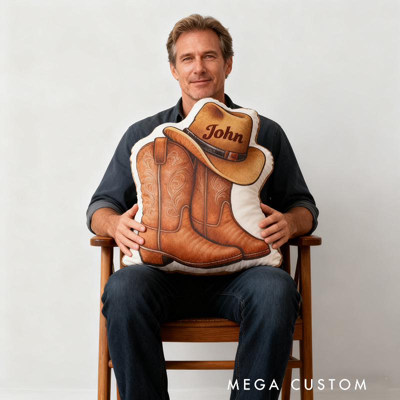 Personalized Cowboy Boots Cowboy Hats Cowboy Themed Pillow with Customizable Names Unique Decorative Cushion Perfect Gift for Western Cowboys and Music Lovers