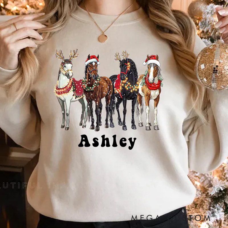 Personalized Horse Christmas Sweatshirt Funny Horse Shirt Gift For Horse Lover Equestrian Riding Lovers