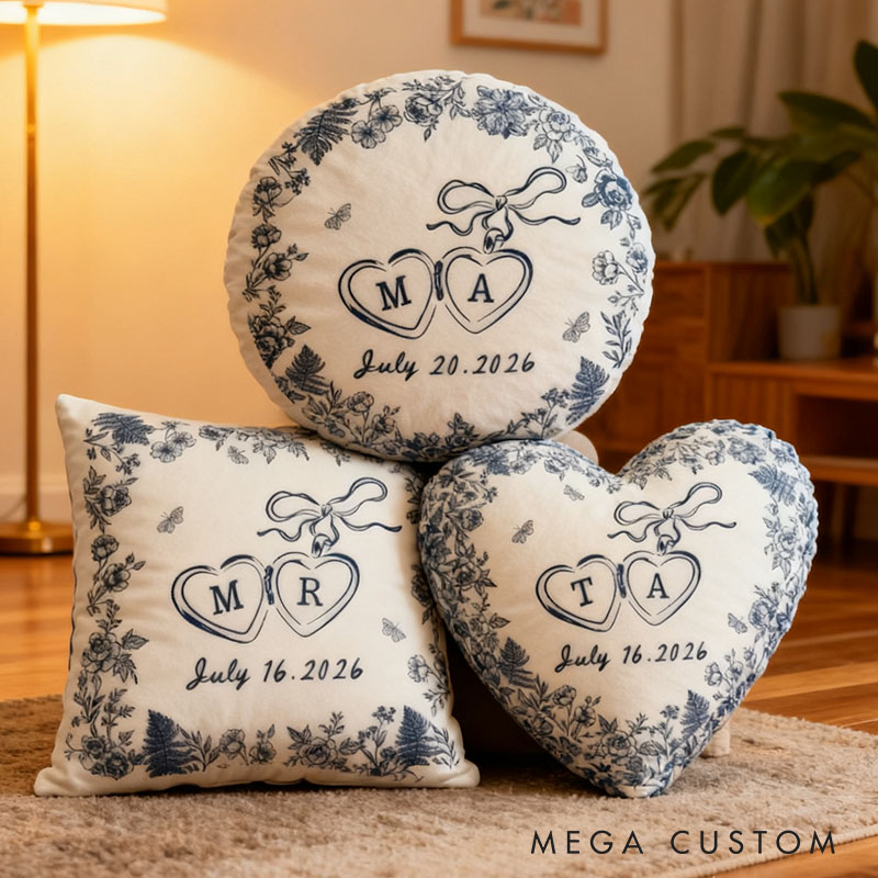 Personalized Couple Bow Locked Initials and date Pillow Custom Wife Husband Pillow Newlyweds Wedding Sentimental Cushion First Christmas Married Gift