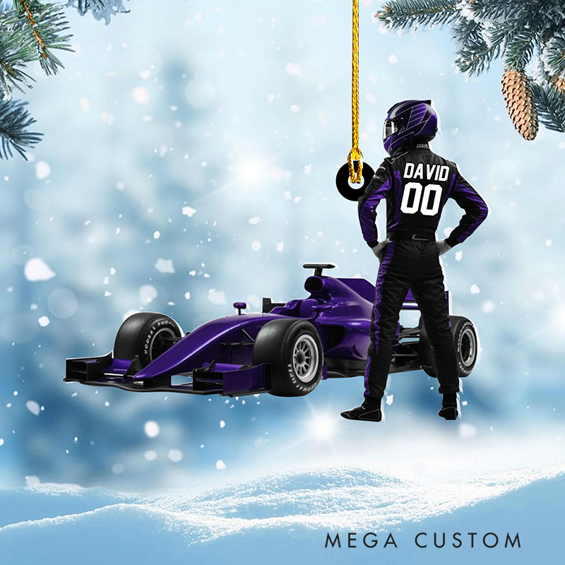 Personalized  Christmas Ornament Custom Name and Number Raceing Car Design Christmas Tree Decoration Gift for Car Lovers and Motorsports Fans