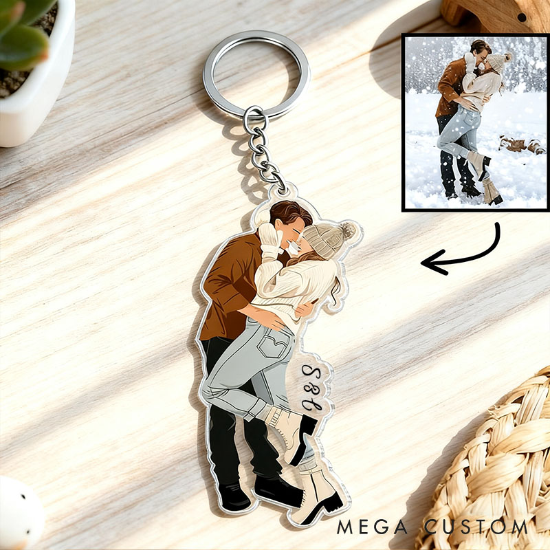 Personalized Couple Photo Faceless Portrait Keychain Custom Newlyweds Keychain from Your Own Picture Valentine's Day Anniversary Christmas Gift