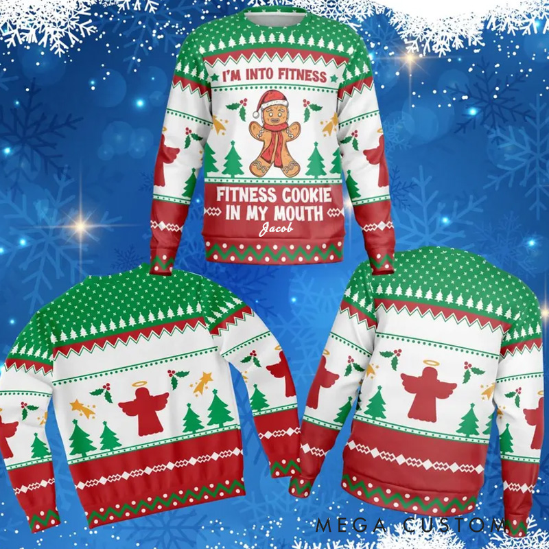 Personalized Merry Fitmas Ugly Christmas Sweater Funny Gingerbread Fitness Ugly Christmas Sweater Holiday Pullover for Fitness Gym Lovers 