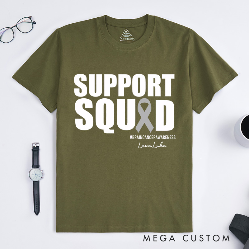 Personalized Support Squad Brain Cancer T-Shirt Brain Tumor Awareness Gift