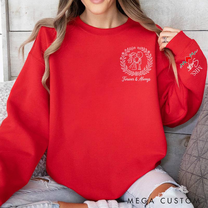 Personalized Line Drawing couple Sweatshirt Custom Family Name for Her Wife Gift Anniversary Valentine's Gift for Wife Holiday Top Cloth for Wife