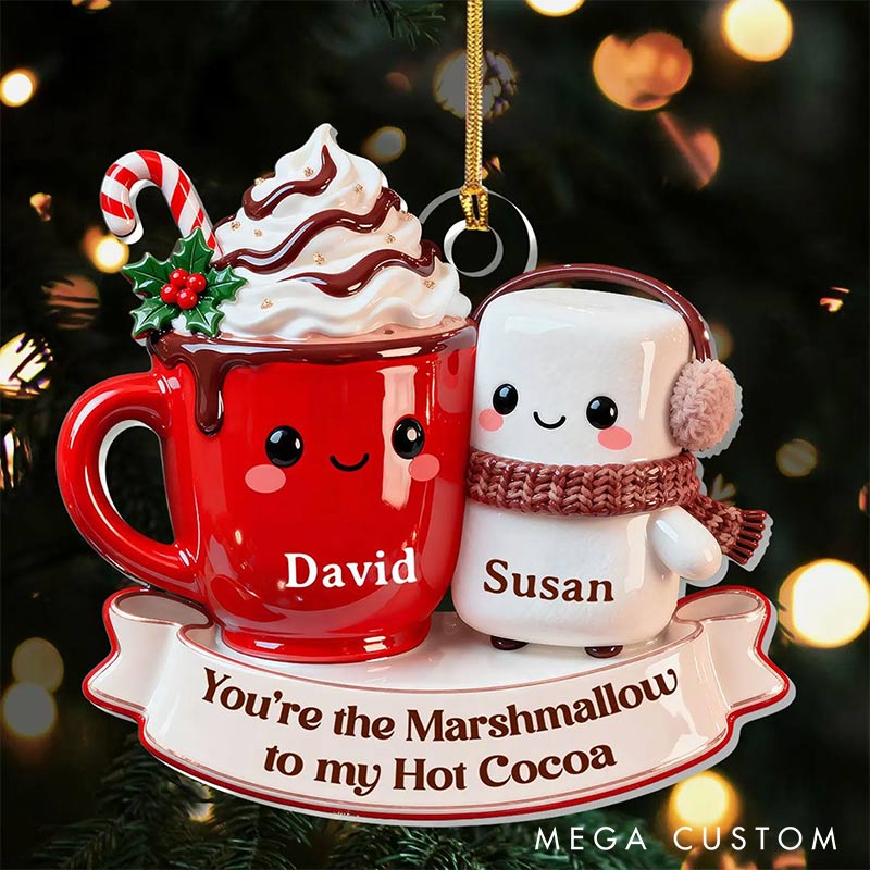 Personalized You Are The Marshmallow To My Hot Cocoa Couple Hot Cocoa Marshmallow Chrismas Tree Decoration with Names Chrismas Gift for Husband Wife