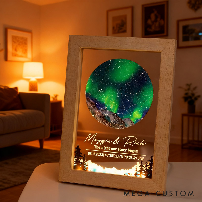 Personalized Couple Star Map by Date and Location Night Light with Frame The Night Our Story Began Night Lamp Constellation Map Anniversary Gift