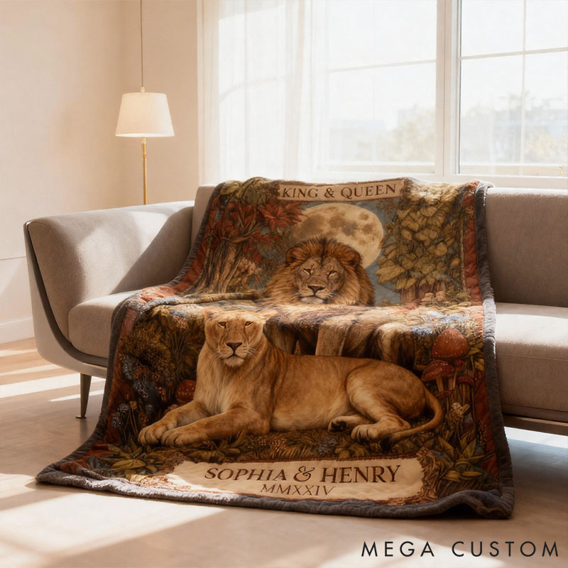 Personalized Couple Lion Kindred Spirits Blanket Custom Newlyweds Blanket King and Queen Couple Blanket Valentine's Day Gift for Husband Wife