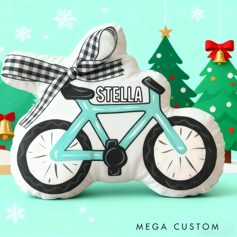 Personalized Christmas Blue Bicycle Graphic 3D Print Pillow Decor Vintage Bike Keepsake for Cyclist Cycling Lovers Soft and Funny Home Decor