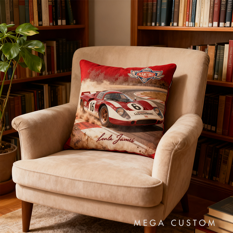 Custom Name Racing Car Pillow Personalized Motorsport Gift for Racers and Racing Lovers