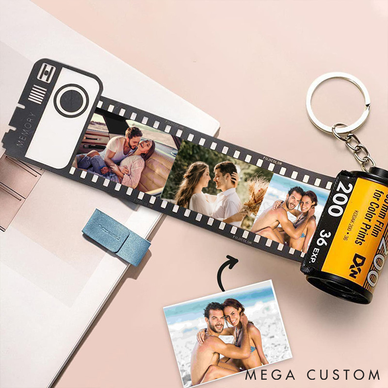 Personalized Photo Keychain Film Roll Custom Camera Roll Keyring with Couple Photo Anniversary Gift for Him Her Valentine's Day gift