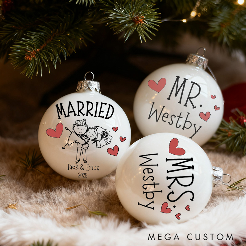 Personalized Mr and Mrs Matching Christmas Ornament Our First Christmas Ornament Set For Newlywed Couple Wedding Ornament Keepsake