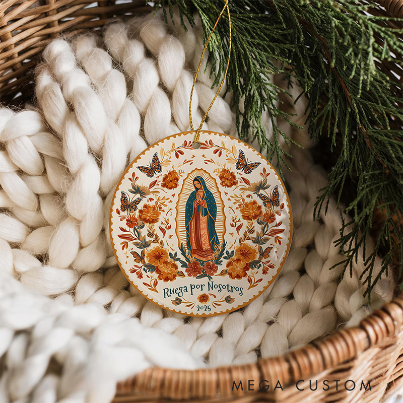 Personalized Our Lady of Guadalupe Ceramic Ornament with Year Religious Gift Christmas Home Decor Catholic Gift