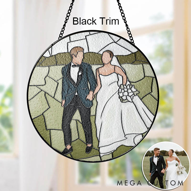 Personalized Couple Faceless Photo Stained Glass Suncatcher Newlyweds Portrait Window Decor Anniversary Gift for Husband Wife Boyfriend Girlfriend