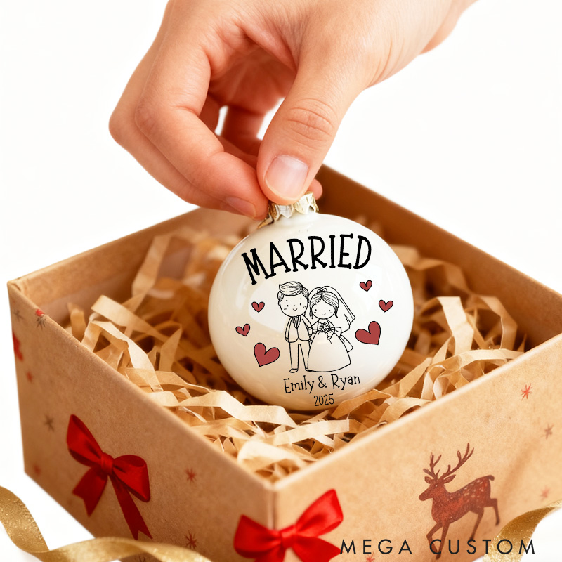 Personalized Mr and Mrs Matching Christmas Ball Ornament Our First Christmas Ornament Set For Newlywed Couple Wedding Ornament Keepsake