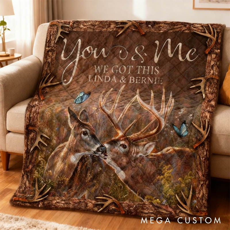Personalized Couple Deer You and Me We Got This Blanket Custom Newlyweds Name Nature-inspired Blanket Valentines Day Gift for Husband Wife Bride Groom