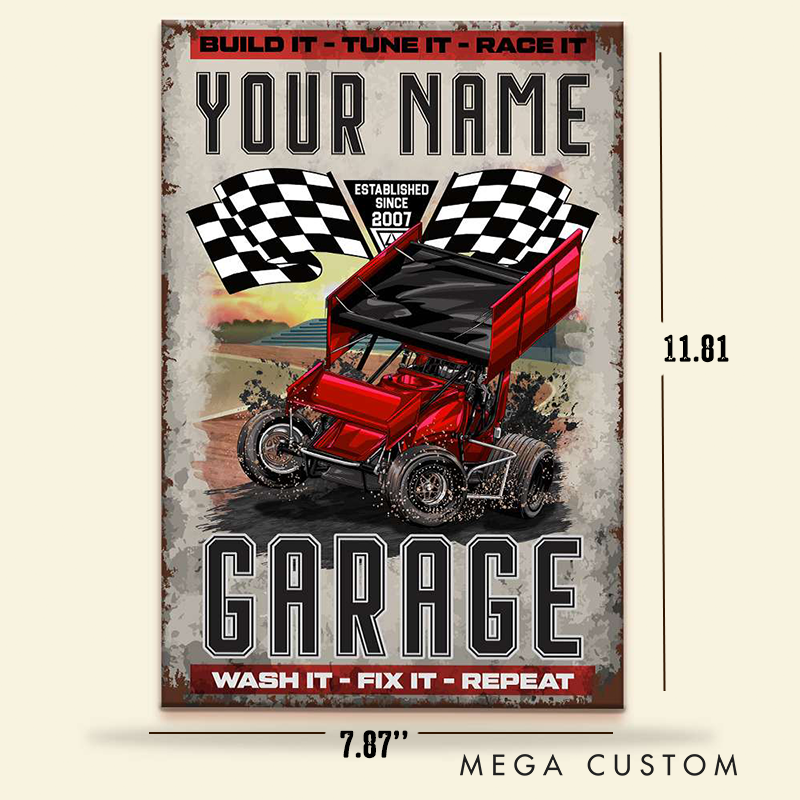 Personalized Dirt Track Racing Outlaw Garage Custom Metal Sign Gift for Racer and Racing Lovers