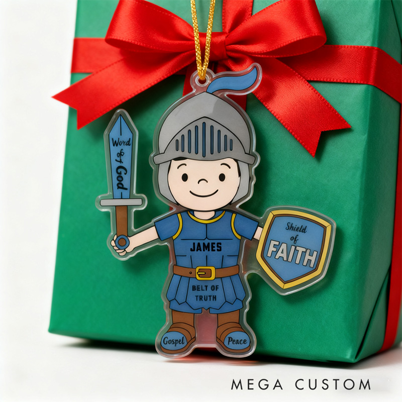 Personalized Armor Of God Acrylic Ornament with Name Holiday Tree Decor Christmas Keepsake Religious Christmas Gift for Boys