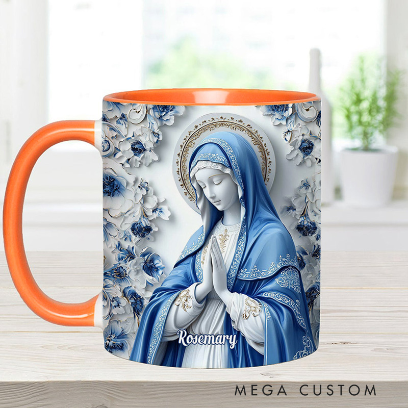 Personalized Believe Virgin Mary Ceramic Mug with Name Religious Inspirational Gift Catholic Gift for Women