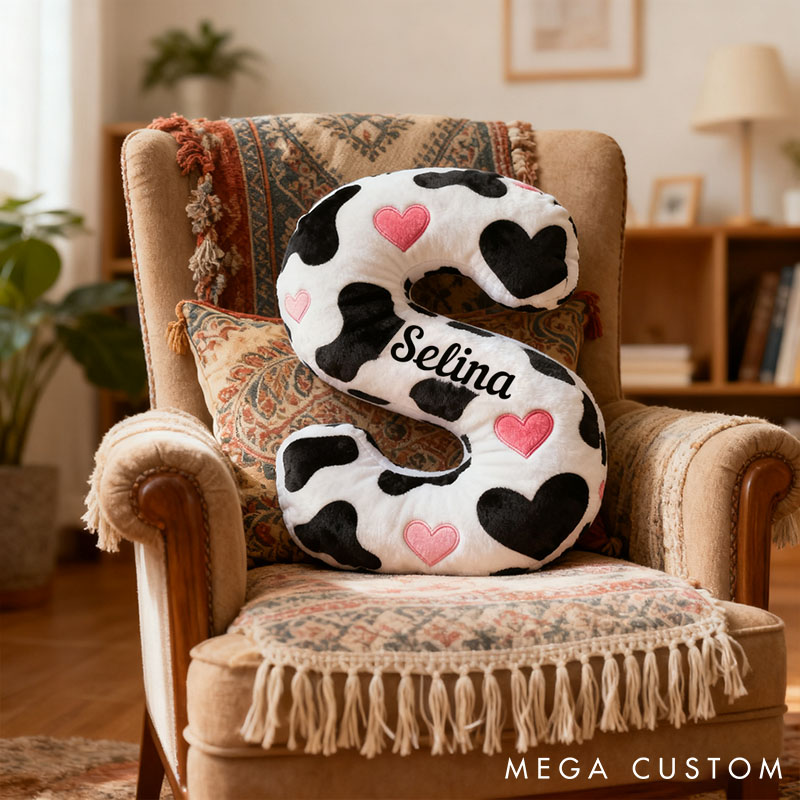 Personalized Cow Print Initial Pillow for Girlfriend Custom Initial Pillow for Her Holiday Decor Pillow