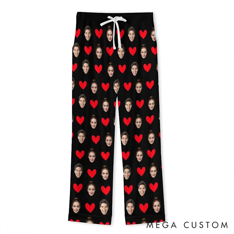 Personalized Couple Face Photo Pajamas Set Costom Photo Valentine's Day Heart Pajamas for Boyfriend Girlfriend for Wife Husband