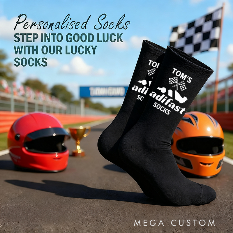 Personalized Adifast Socks with Custom Name Design Gift for Racers and Racing Lovers