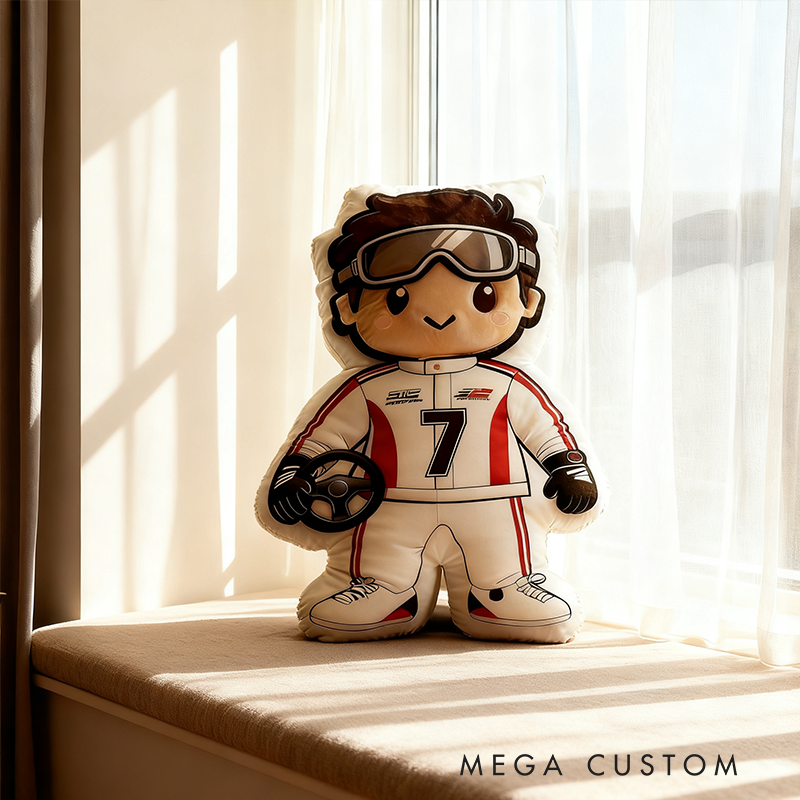 Personalized Racer Pillow Custom Number Racing Driver Shaped Cushion Graphic 3D Print Gift for Racers and Car Lovers
