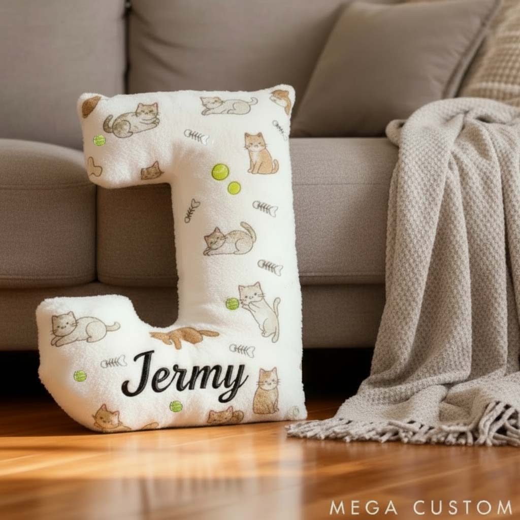 Personalized Cat Lover Cute Cat Letter Pillow Graphic 3D Print Pillow