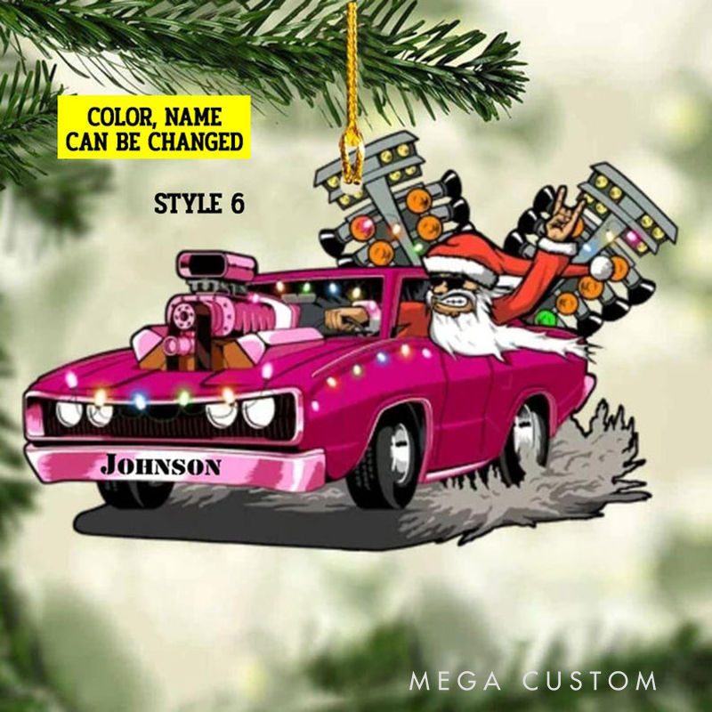 Personalized Drag Racing Ornament Custom Name and Color Hot Rod Christmas Decoration Gift for Car Enthusiasts and Racing Lovers