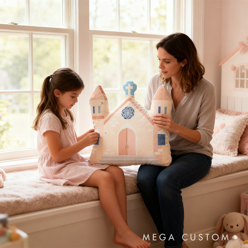 Personalized Chruch Pillow with Custon Chruch Photo Home Decor Pillow Religious Faith Gift Catholic Gift Mass Gift for Kids