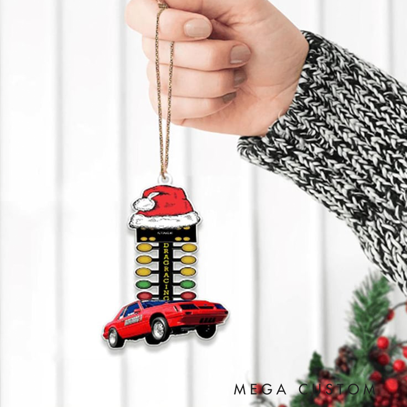 Personalized Drag Racing Tree Ornament Custom Photo Christmas Decoration Acrylic Holiday Gift for Car Lovers and Racers