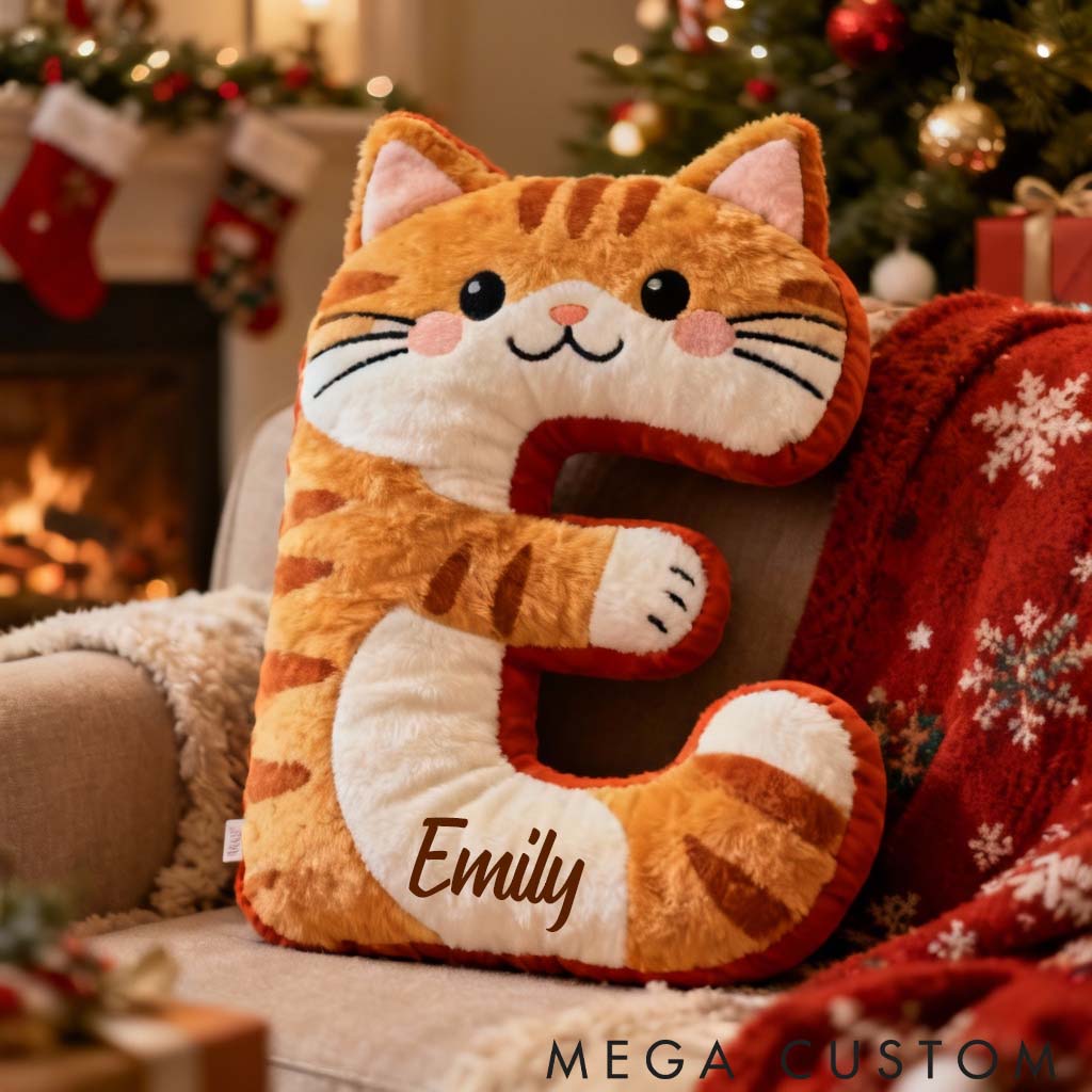 Personalized Cat Lover Cute Orange Tabby Cat Letter Pillow Graphic 3D Print Pillow