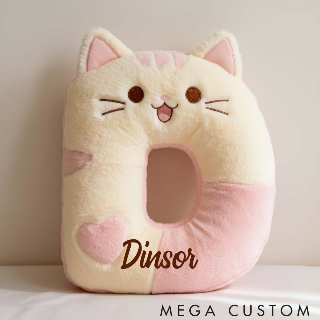 Personalized Cat Lover Pink Cat Letter Pillow Graphic 3D Print Pillow