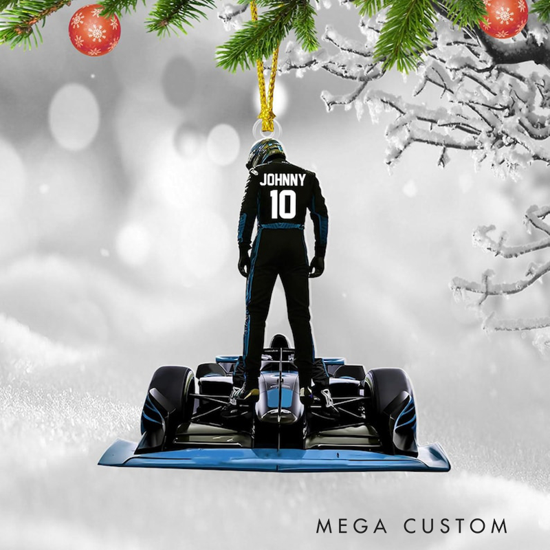 Personalized Race Car Ornament Custom Name and Number Christmas Tree Decoration Gift for Racers and Car Enthusiasts