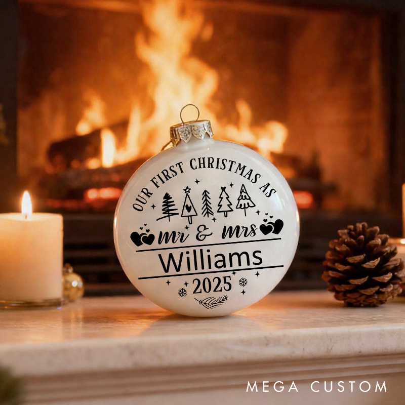 Personalized Our First Christmas as Mr. & Mrs. Ornament 2025 Christmas Gift Bulb Newlyweds 1st Christmas Tree Decor