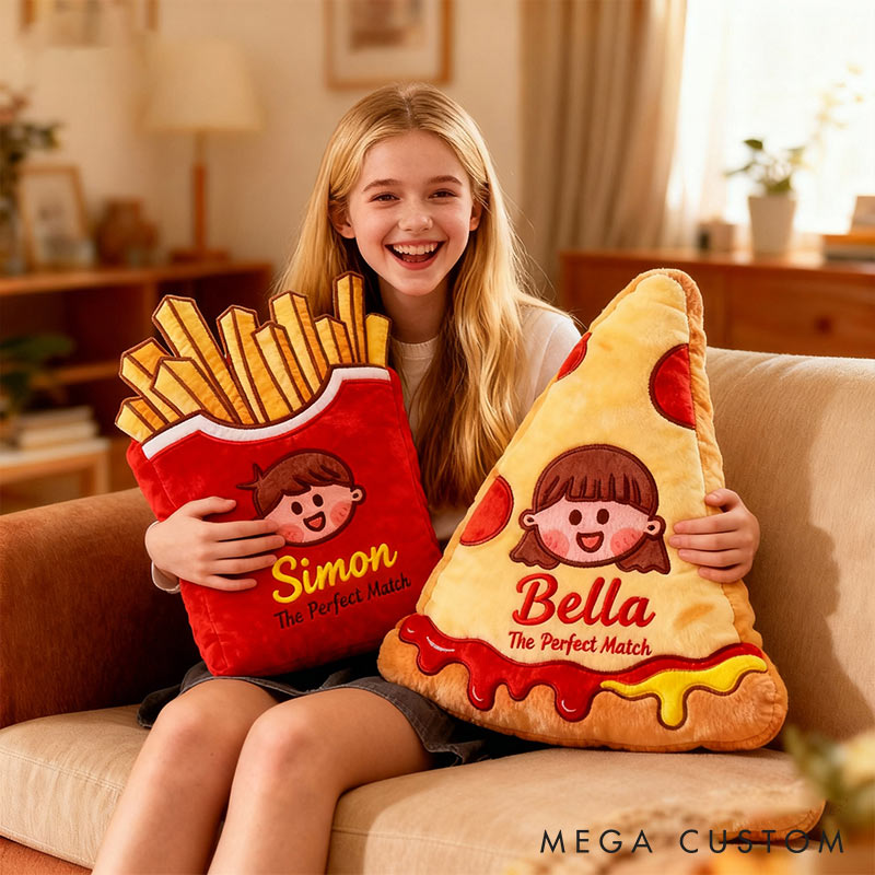 Personalized Cheese Pizza Girl and Crispy Fries Boy Pillow with Name Custom  Couple Cushion Gift for