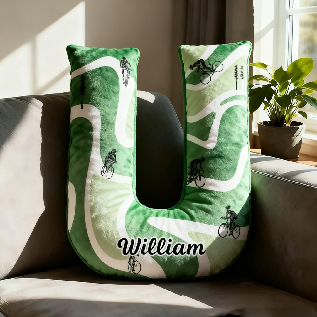 Personalized Retro Cycling Letter Pillow Graphic 3D Print Funny Letter Pillow Name Pillow Comfortable Travel Cushion for Riders Riding Lovers