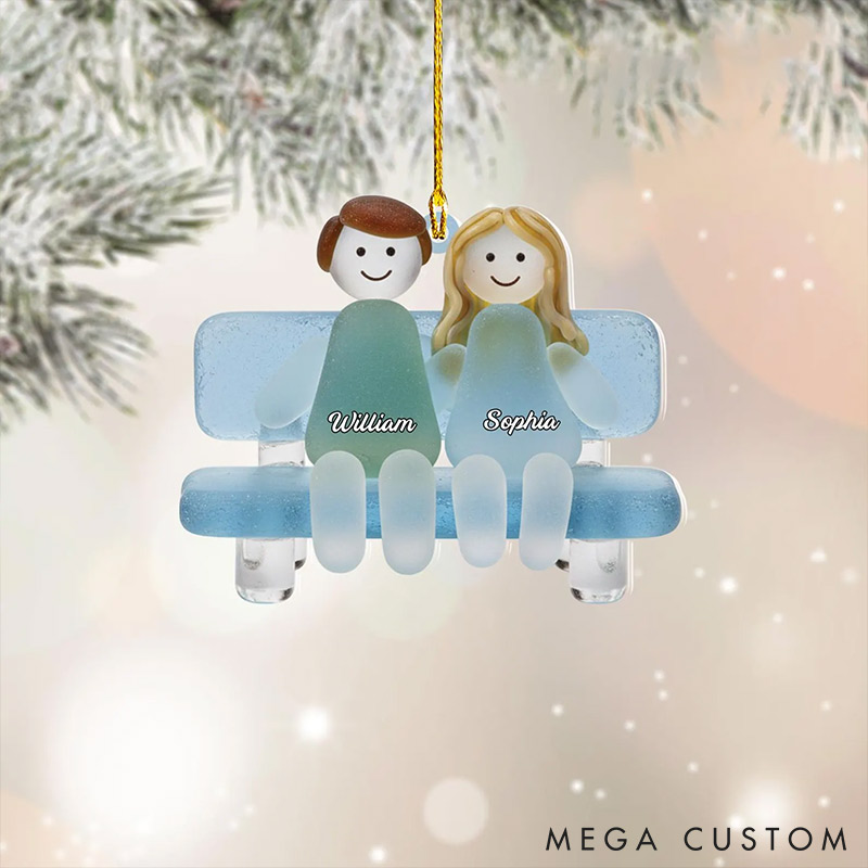 Personalized Sea Glass-Style Couple Chrismas 2D Flag Couple Swing Design Ornament Chrismas Decoration with Names Chrismas Gift for Husband Wife