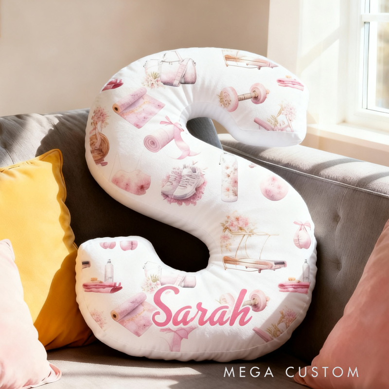 PersonalizedWorkout Clip Letter Pillow Graphic 3D Print Funny Letter Pillow Name Pillow Girly Health and Gym Fitness illustrations