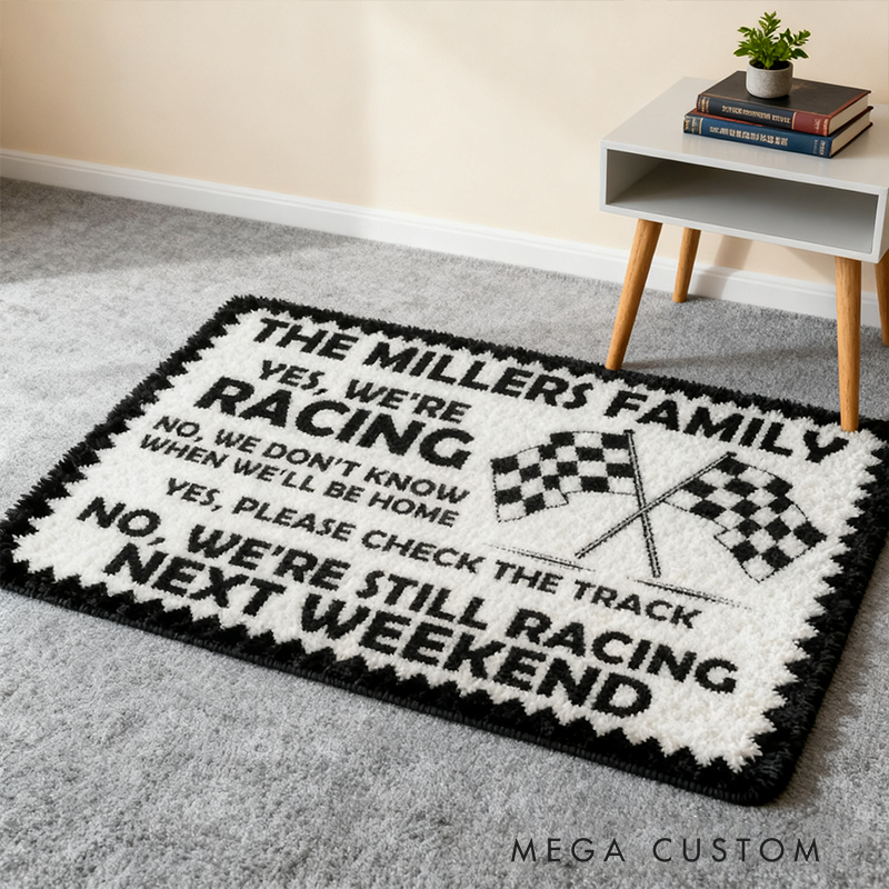 Personalized Funny Racing Doormat Custom Name Checkered Flag Design Yes We Are Racing Mat for Car Lovers and Motorsport Families